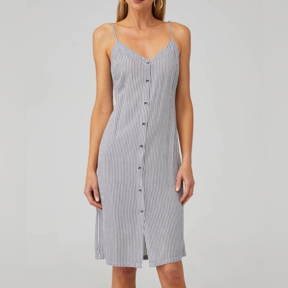 NWT 7 For All Mankind Spaghetti Strap Button Front Gray Striped Midi Dress $168 - Picture 11 of 11